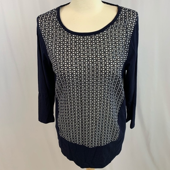 Two by Vince Camuto Navy Geometric Print Tunic Top - Picture 1 of 9